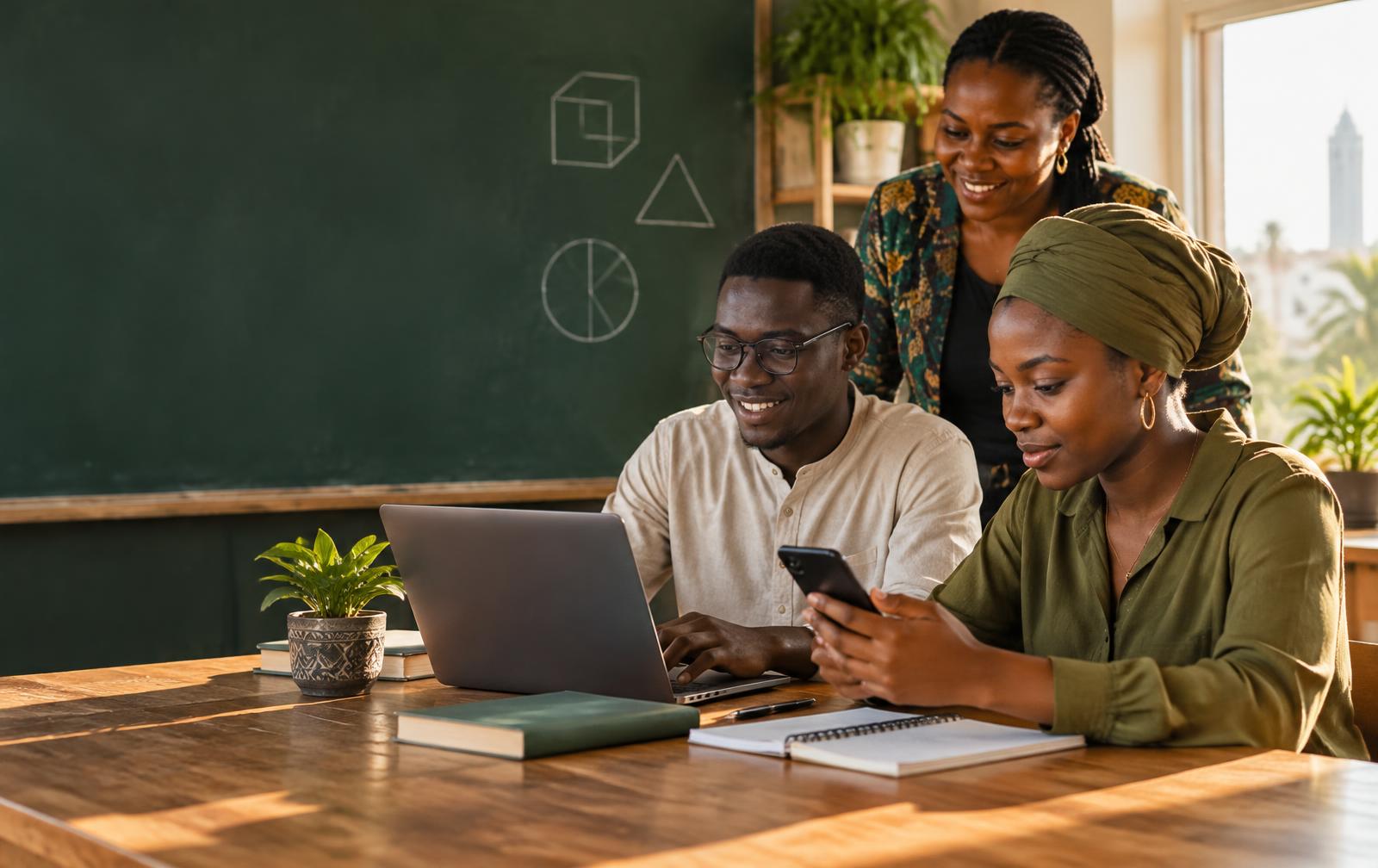 Des apprenants et une formatrice travaillent ensemble à Dakar
